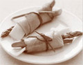 Ham and asparagus party roll ups