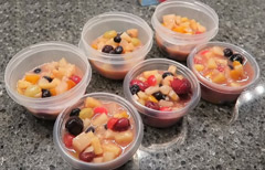Canned fruit salad with vanilla pudding